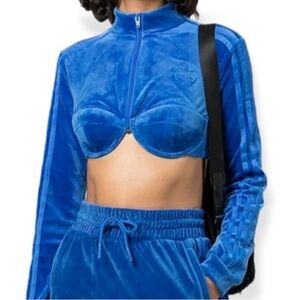 Jeremy Scott x Adidas Blue Velour Cropped Zip Sweatshirt Small